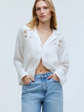 New! MADEWELL Blouse Long-Sleeve Cutwork Eyelet Linen White NWT Sz S $99 #51